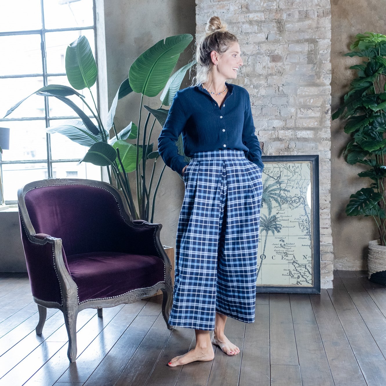 gonna pantalone Frida-flanella quadri blu - I Versiliani - abbigliamento  bambini per la nanna e il giorno