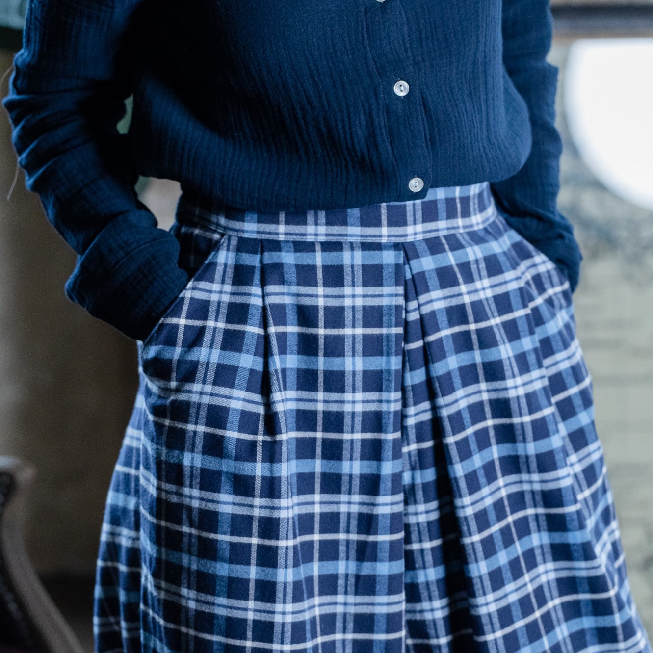 gonna pantalone Frida-flanella quadri blu - I Versiliani - abbigliamento  bambini per la nanna e il giorno